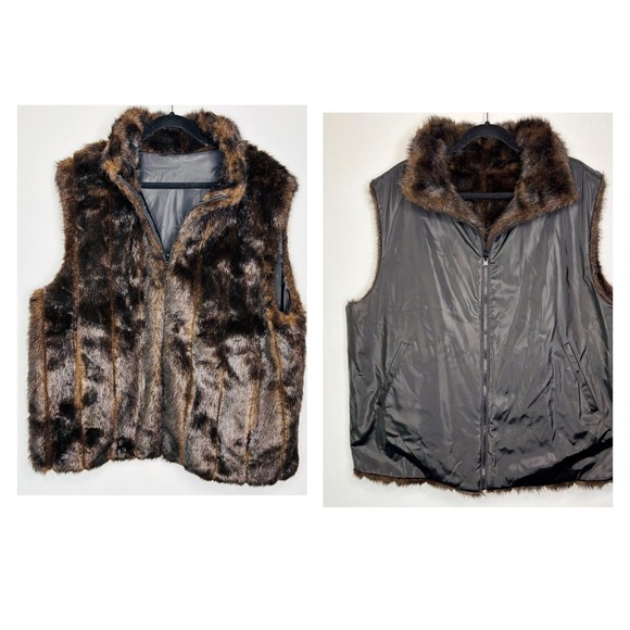 Carolina Colours Plus Reversible Faux Fur‎ Vest Black Brown Size 22 - Picture 13 of 13